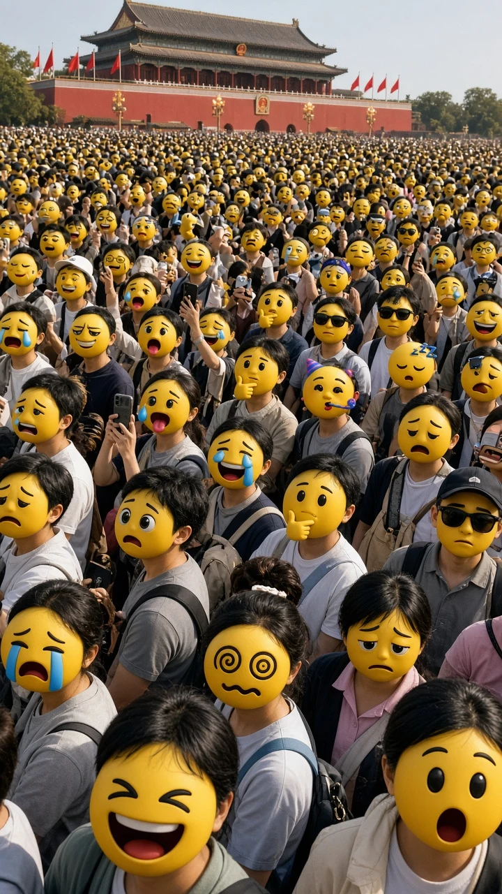 黄金周立体表情人海