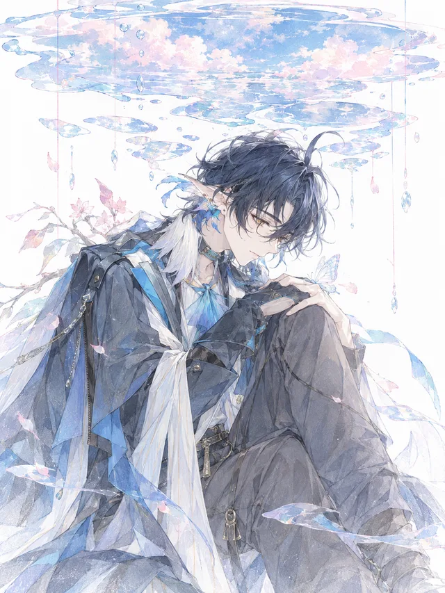 粉蓝水色倒影插画